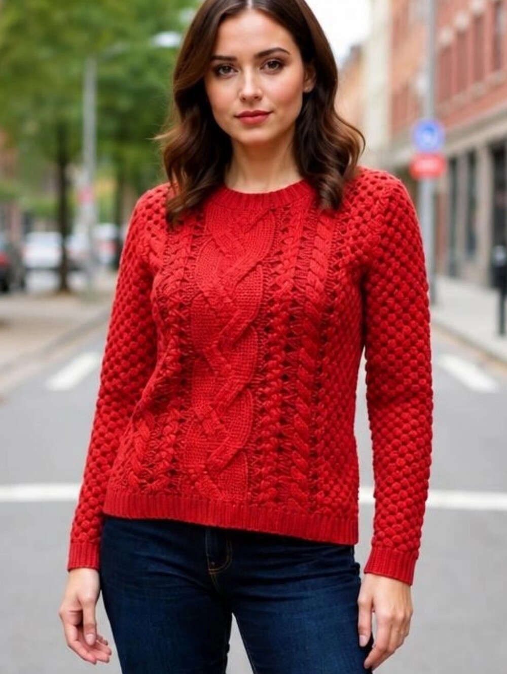 FYLO Red Chunky Cable Knit High Low Sweater SP Small